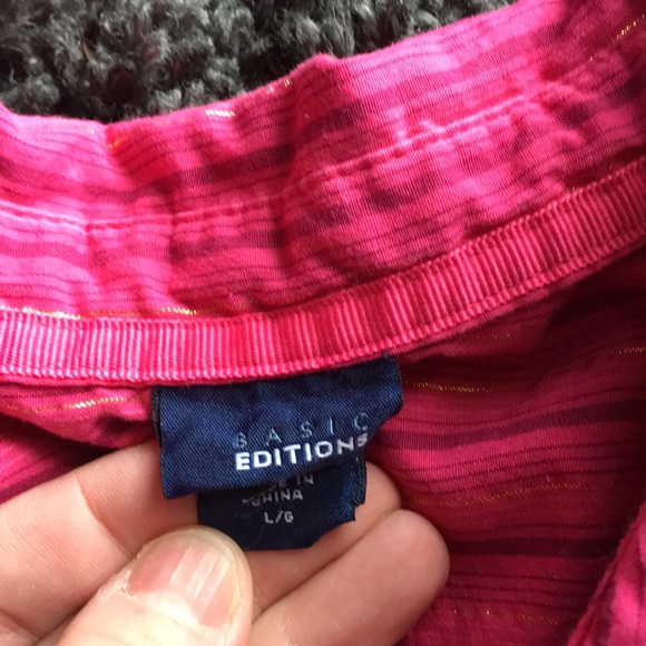 6/$20Basic Editions pink gold stripebutton up sz L - Picture 4 of 8